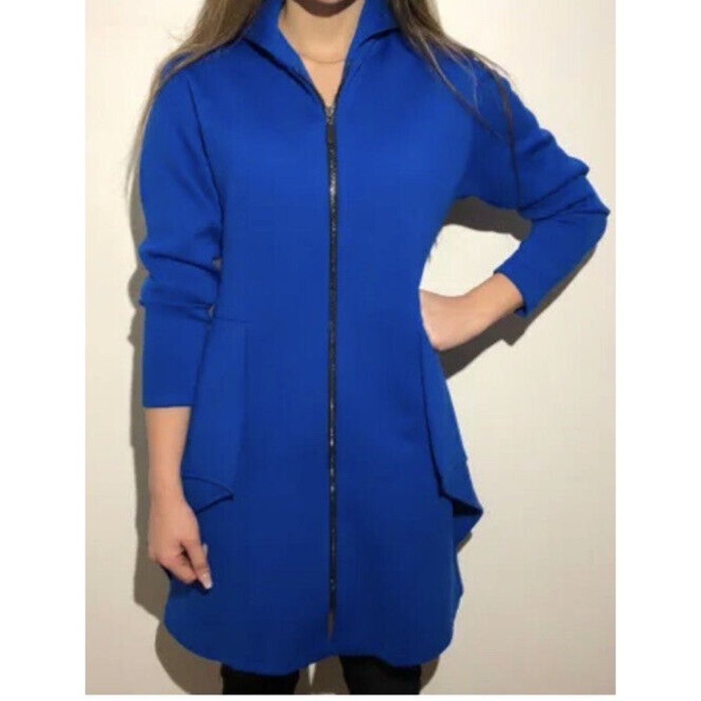 Joanie Char 100% Wool Full Zip Dress Jacket Blue USA Made Sz M